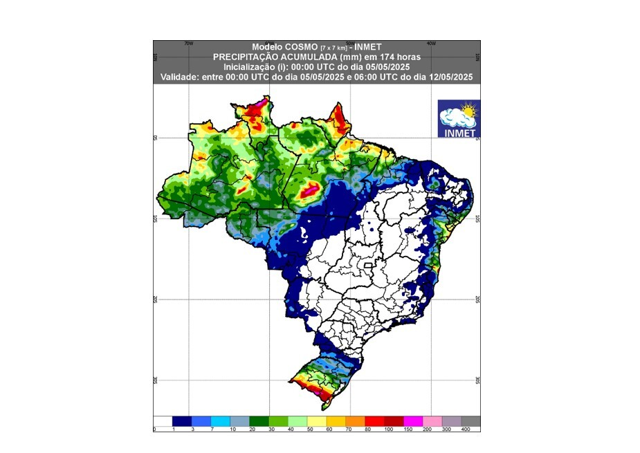 INMET divulga previsão para semana de 5 a 12 de maio