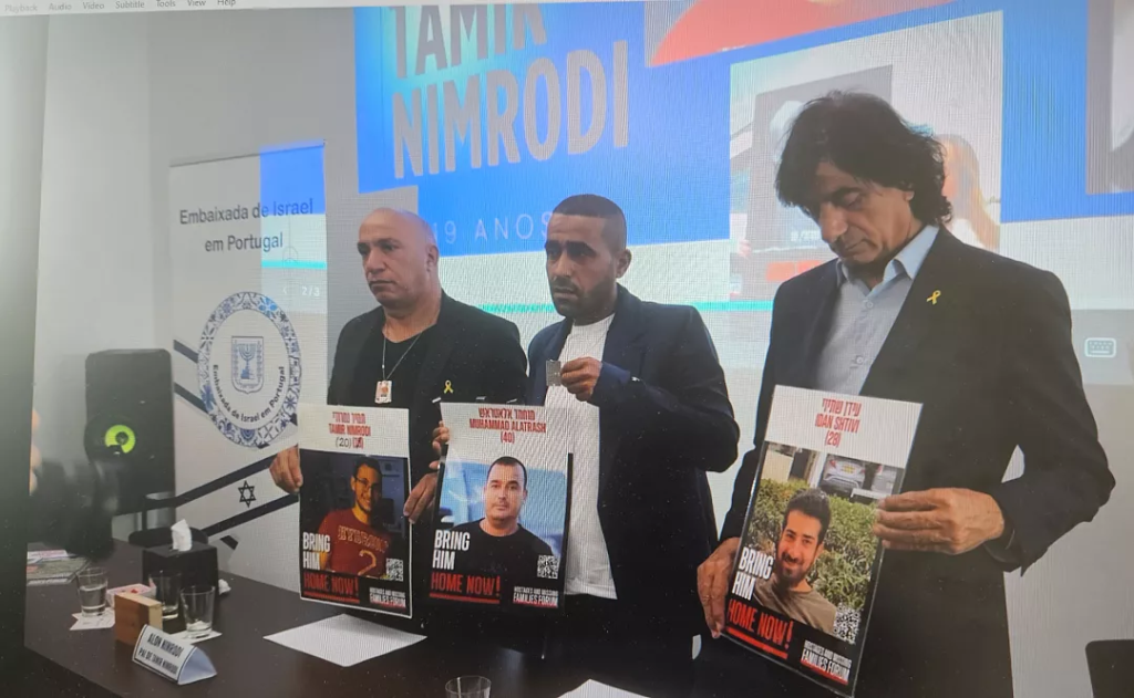 Familiares de reféns israelitas estiveram em Lisboa, numa iniciativa levada a cabo pela embaixada de Israel em Portugal, para instar o governo português e os de outros países europeus a fazerem diligências no sentido de garantir a libertação dos cativos ainda com vida e a entrega dos corpos dos que foram mortos às mãos do Hamas.