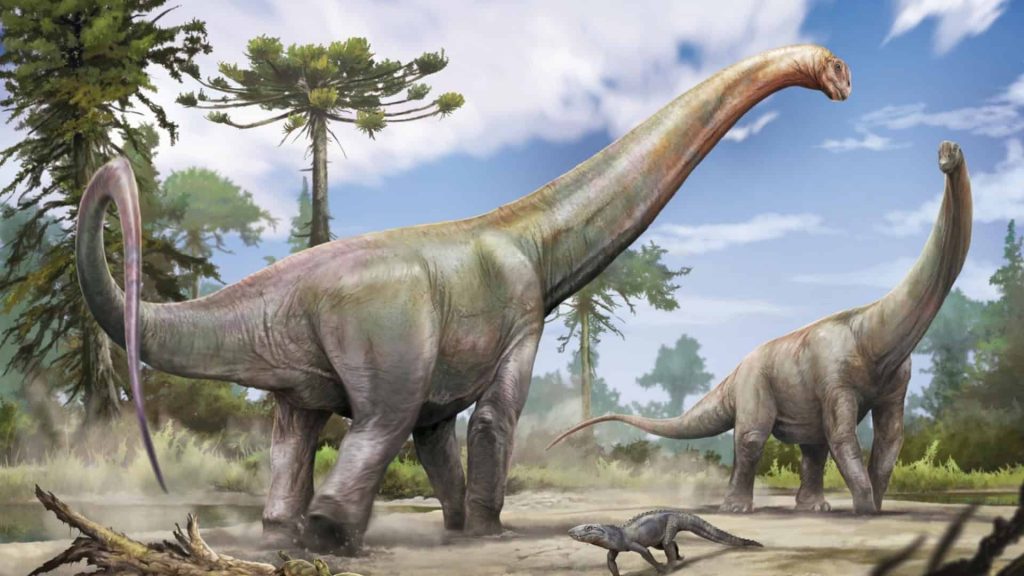 Reconstituição artística do Dasosaurus tocantinensis, nova espécie de dinossauro gigante encontrada no Brasil