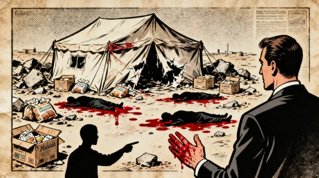 Ilustração editorial sobre Deputada democrata acusa Marco Rubio por mortes de palestinos em pontos de ajuda humanitária em Ga