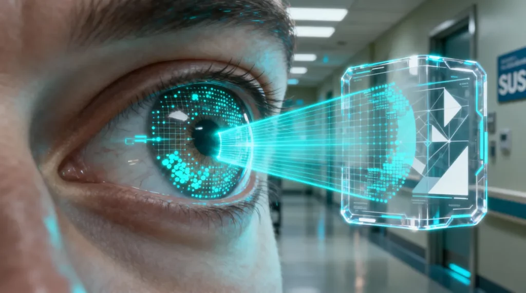Ilustração editorial sobre Inteligência artificial detecta degeneração macular em estágio inicial com alta precisão, mostra e