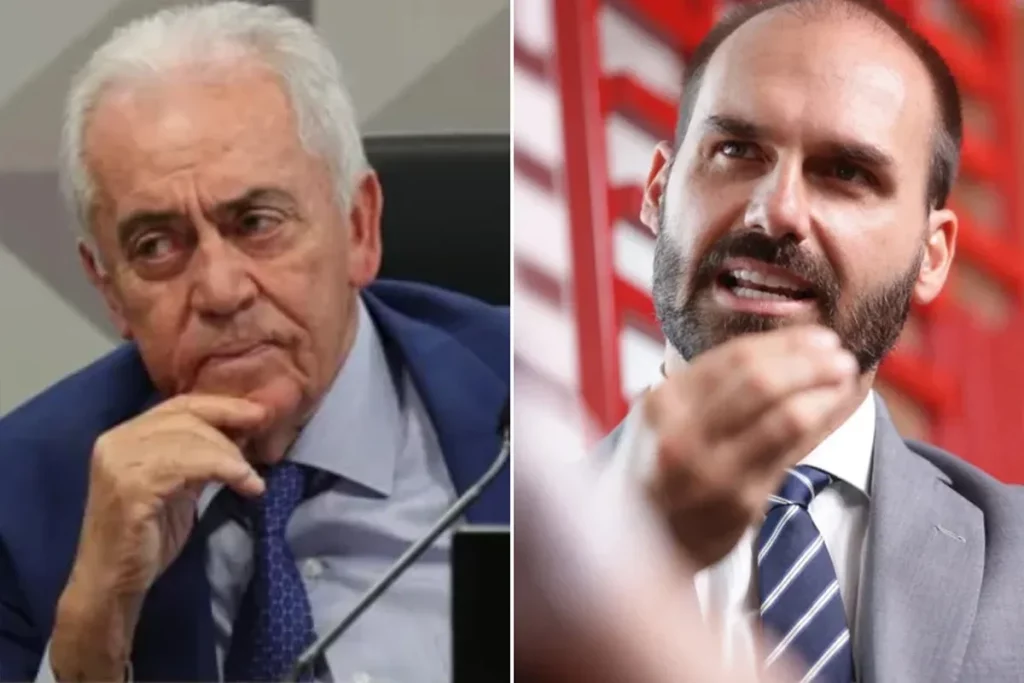 O presidente da CCJ do Senado e Eduardo Bolsonaro em imagens lado a lado. (Foto: metropoles.com)