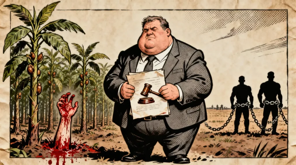 Ilustração editorial sobre Organizações hondurenhas denunciam projeto de lei que privilegia agroindústria após massacre no Ag